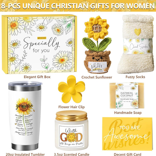 Christian Gifts for Women Faith, Religious Inspirational Gifts for Catholic Women, Sunflower Spiritual Faith Based Gift Christmas Birthday Gift for Womens Mom Sister Best Friends Grandma Wife Coworker