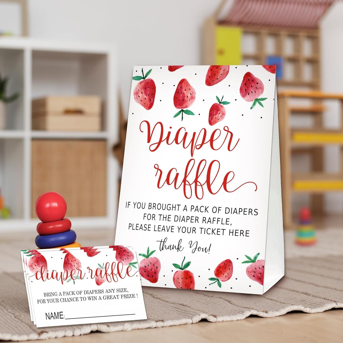 Berry sweet Diaper Raffle Tickets for Baby Shower Game, 1 Standing Sign(5 * 7 Inch) & 50 Guessing Cards for Baby Shower Party Decoration