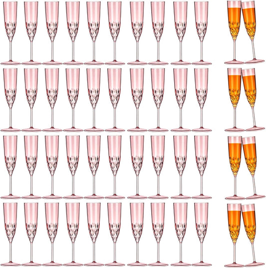 48 Pack Plastic Champagne Flutes, Shatterproof Reusable Fancy Crystal Clear Champagne Glasses, 5 oz Acrylic Unbreakable Elegant Party Drinking Cocktail Wine Glasses Wedding Birthday Bar Goblets Pink