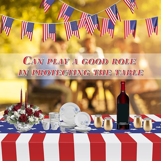 Childom 2 Pack Patriotic Tablecloths,Patriotic Decorations 54" x 108" Disposable American Flag Tablecloths for Event Accessories,Plastic Table Cloth for Veterans,July 4th,Picnic,Dinner,Party Supplies