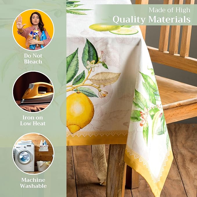 Maison d' Hermine Table Cloth Rectangle Table 100% Cotton 70 x 140 Inches Tablecloth Reusable Decorative for Dining Room Farmhouse Home Valentines Day Decorations Spring Summer - Limoncello