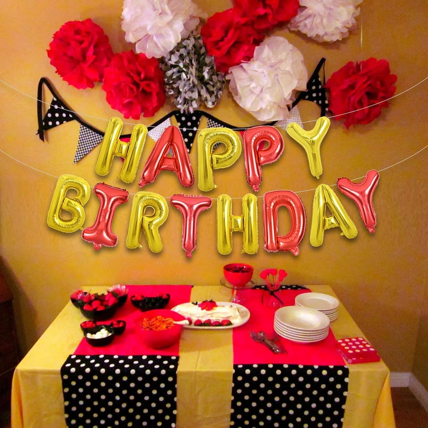 TONIFUL Happy Birthday Balloons Banner 16 Inch Mylar Foil Letters Birthday Sign Reusable for Girls Boys Kids & Adults Birthday Party Decorations Supplies（Gold Red）