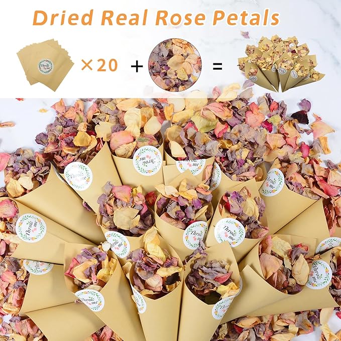 20+ Cups Dried Rose Petals Biodegradable Flower Confetti, 2 QT Mixed Yellow Purple Pink Dried Flower Petals for Wedding Proposal Bath Crafts Party 4oz(112g)
