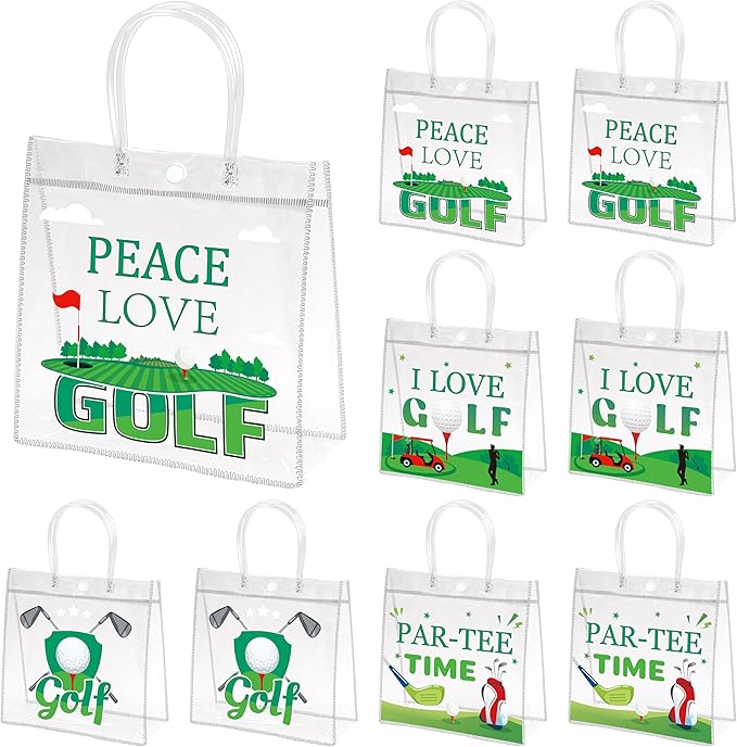 H1vojoxo Golf Party Gift Bags - 24PCS Golf Clear PVC Gift Bags with Handle Bulk Reusable Masters Themed Party Goodie Bag Portable Sports Ball Candy Treat Bag for Birthday Party Decorations Supplies