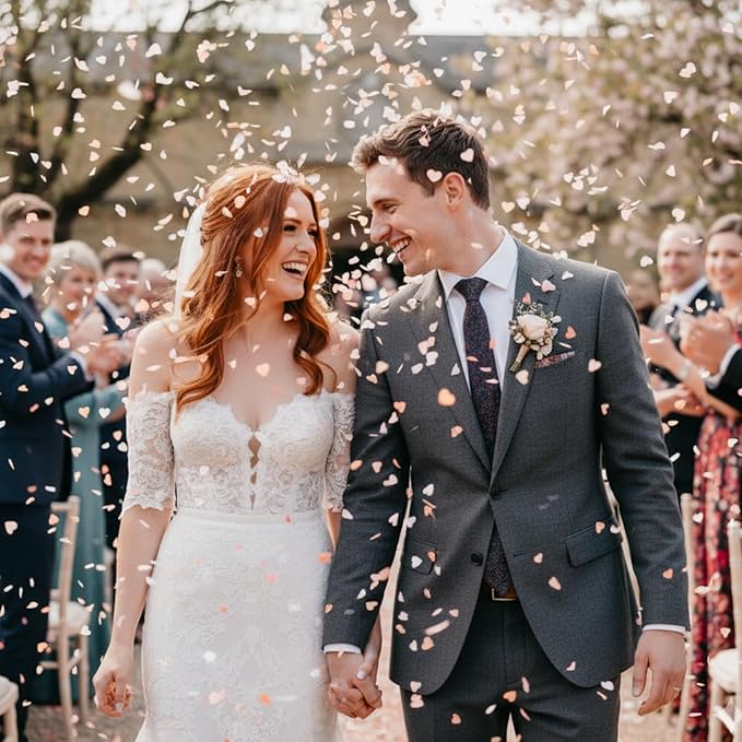 Biodegradable Rice Paper Heart Confetti, 28000 Pieces, Water-Soluble Wedding Toss Confetti, White or Sunset Mix, 150G Bulk (Mixed Coral (Pink, Orange, White))