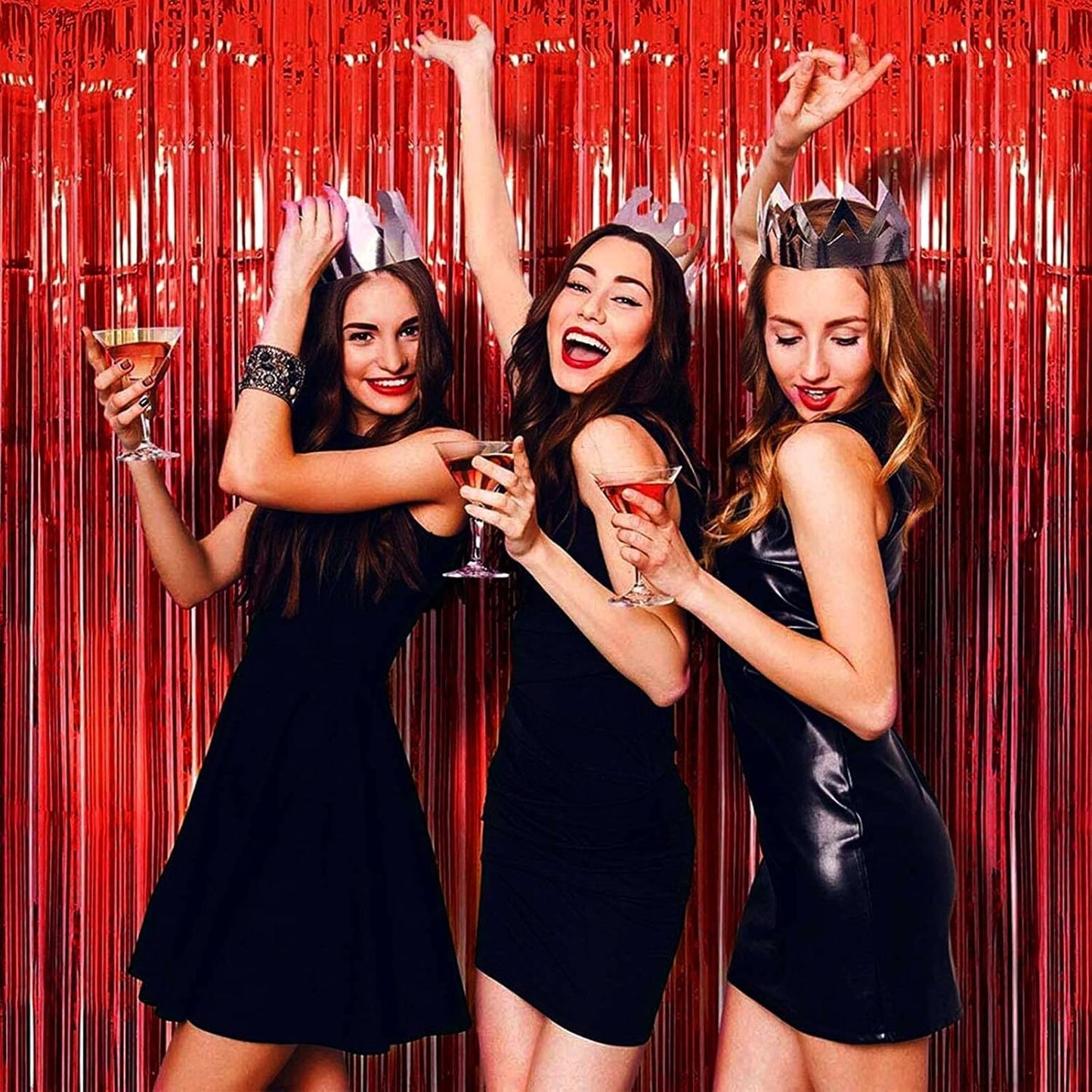 4 Pack Red Foil Fringe Curtain Backdrop, 3.28Ft x 6.56Ft Metallic Tinsel Foil Fringe Streamers Curtains for Photo Booth, Wedding, Thanksgiving, Birthday, Christmas, Halloween Party Decoration