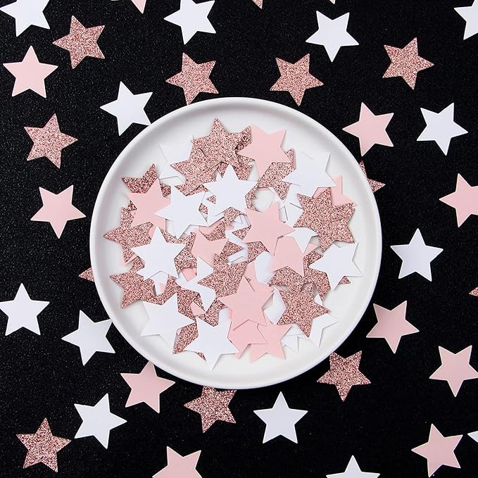 Pink White Rose-Gold Confetti,300pcs Glitter Paper twinkle little star Table Confetti,Birthday Bachelorette Engagement Mothers Day Wedding Baby Shower Party Decorations Circle Dots Lasting Surpris
