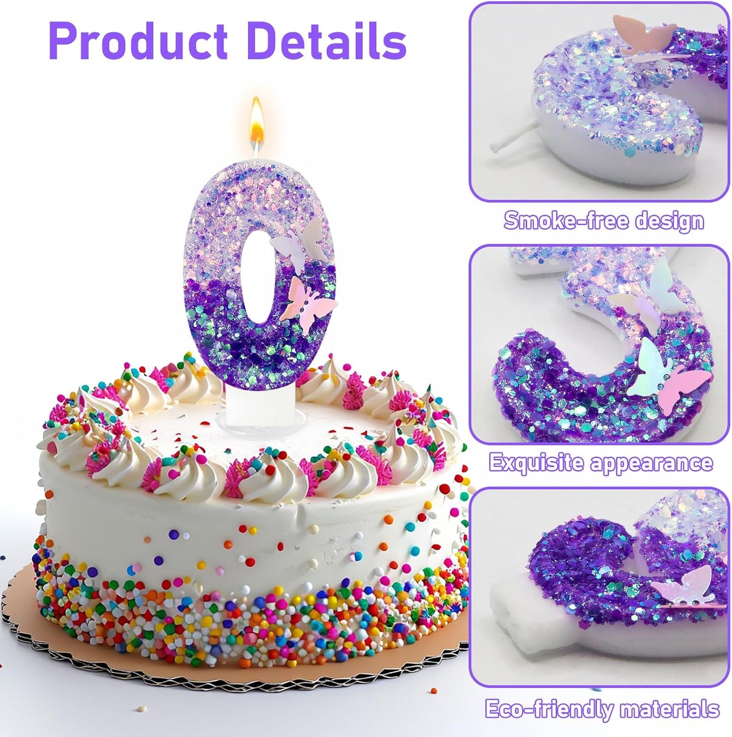 Birthday Candle for Cake，Butterfly Cake Toppers，Butterfly Birthday Decorations，Purple Birthday Candles，for Birthdays,Theme Parties, Celebration, Anniversary