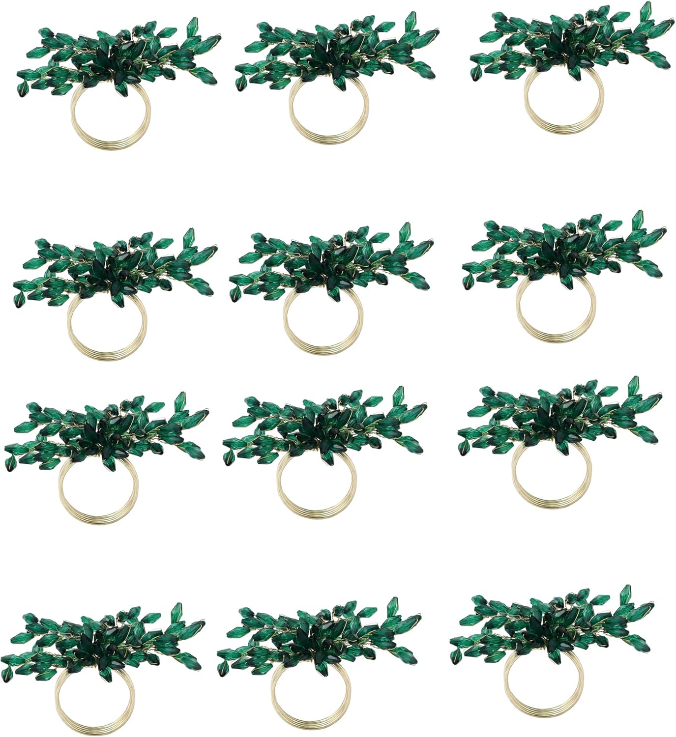 Napkin Rings Set of 12 for Dining Table Decoration Parties Everyday Metal Napkin Holder Leaf Dark Green (Pack of 12)