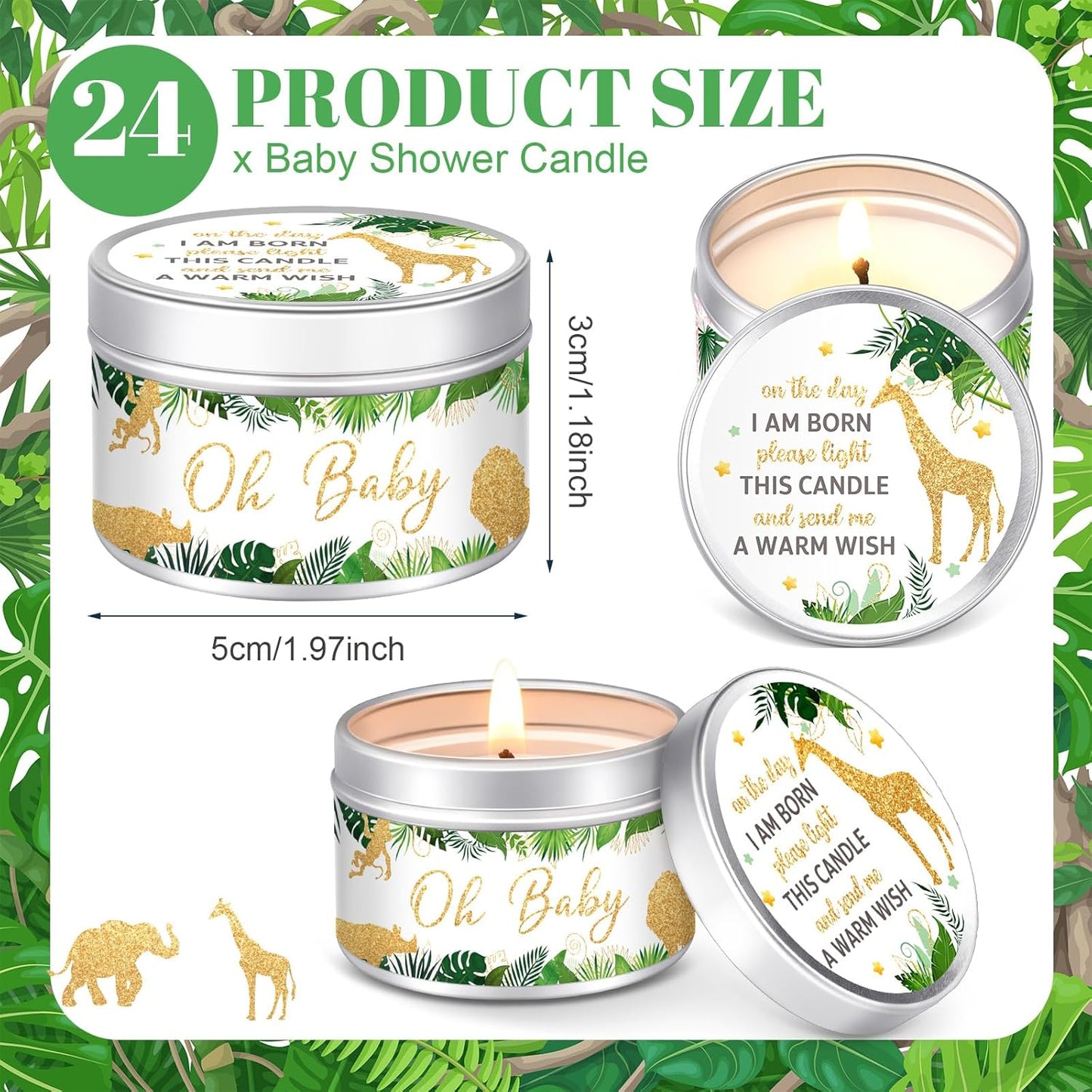 MTLEE 24 Pcs Jungle Animal Baby Shower Party Favors Candles Lavender Scented Baby Shower Favors for Guests Rustic Tealights Candles Gender Reveal Return Gifts Girl Boy (1.2 Oz, Khaki)