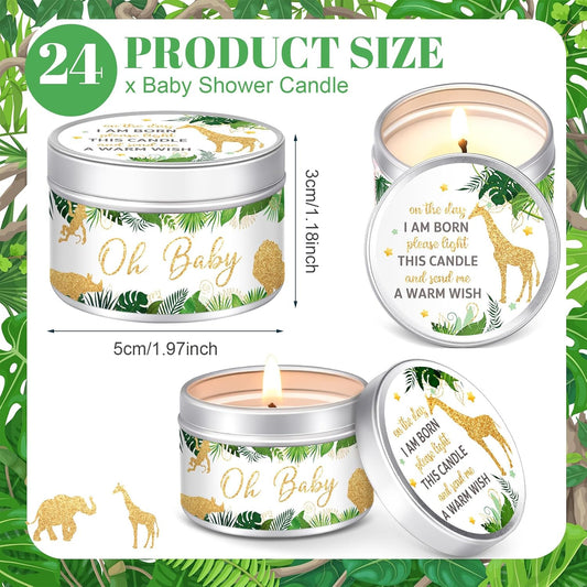 MTLEE 24 Pcs Jungle Animal Baby Shower Party Favors Candles Lavender Scented Baby Shower Favors for Guests Rustic Tealights Candles Gender Reveal Return Gifts Girl Boy (1.2 Oz, Khaki)