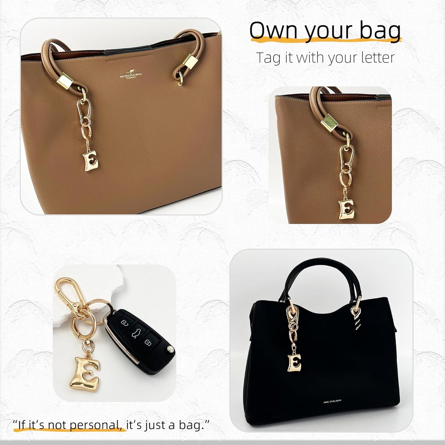 Gold Bubble Heart Initial Bag Charms for Handbags – Cute Initial Letter Keychain for Women, Purse Charms, Gold Gift