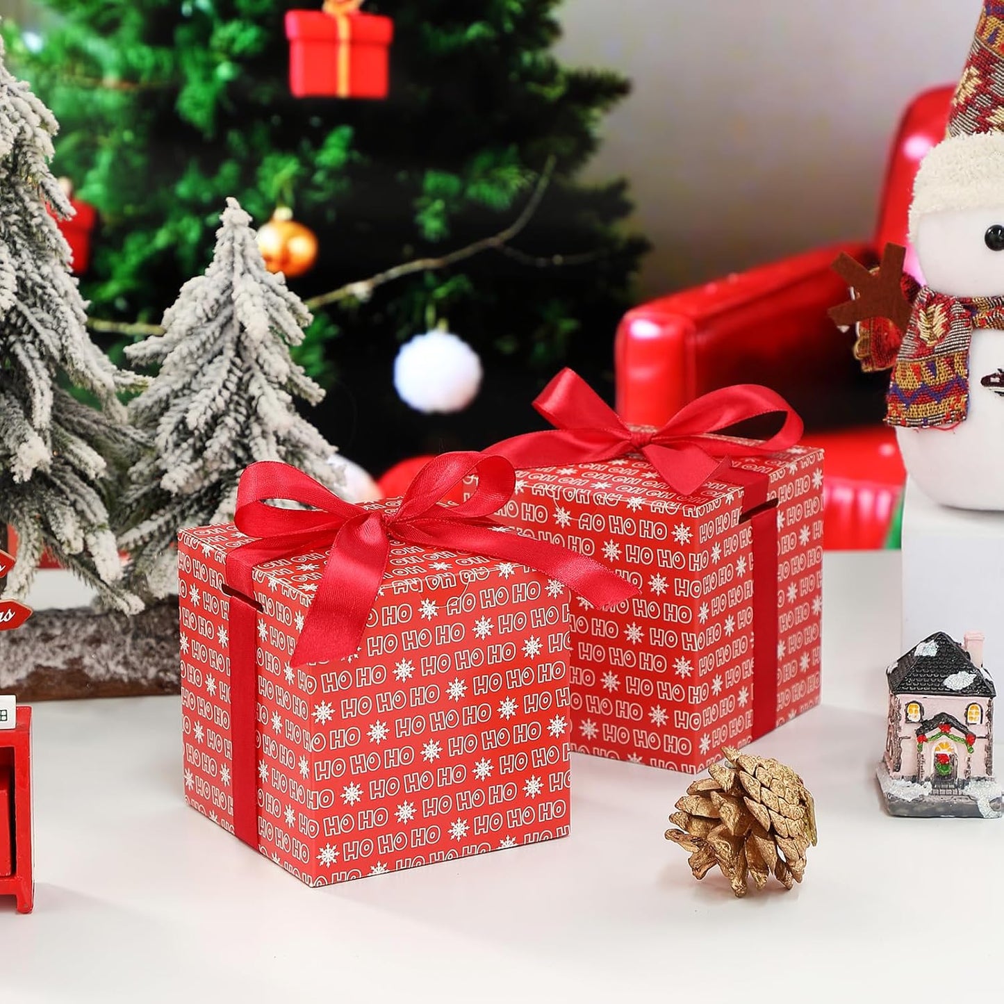 Dispowreath 48 Pcs 4x4x4 Christmas Gift Boxes with Ribbon Xmas Small Box with Lids Treat Boxes for Gift Wrapping Ornaments Wedding Holiday Birthday Party Favor(HO)