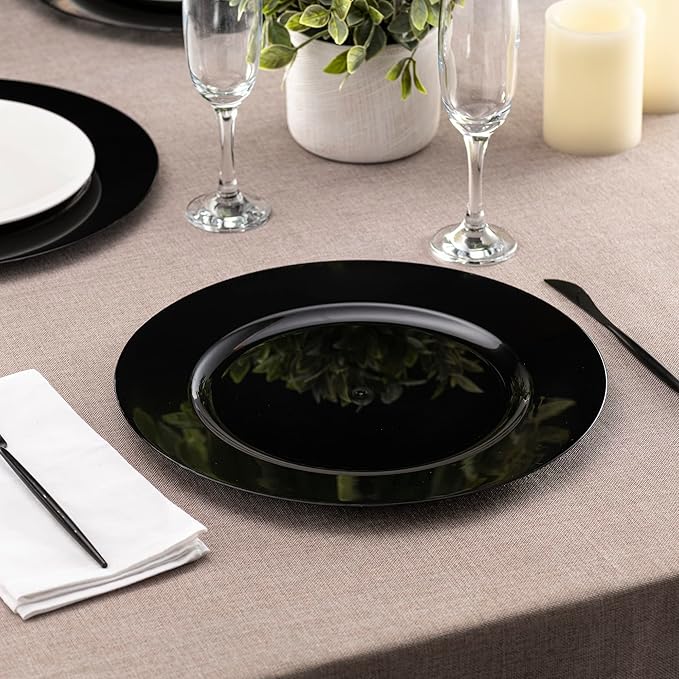 13'' Black Party Chargers Large Plates & Platters Great for Elegant Party's Weddings Tableware Great for Serving dish Black, Pac of 6