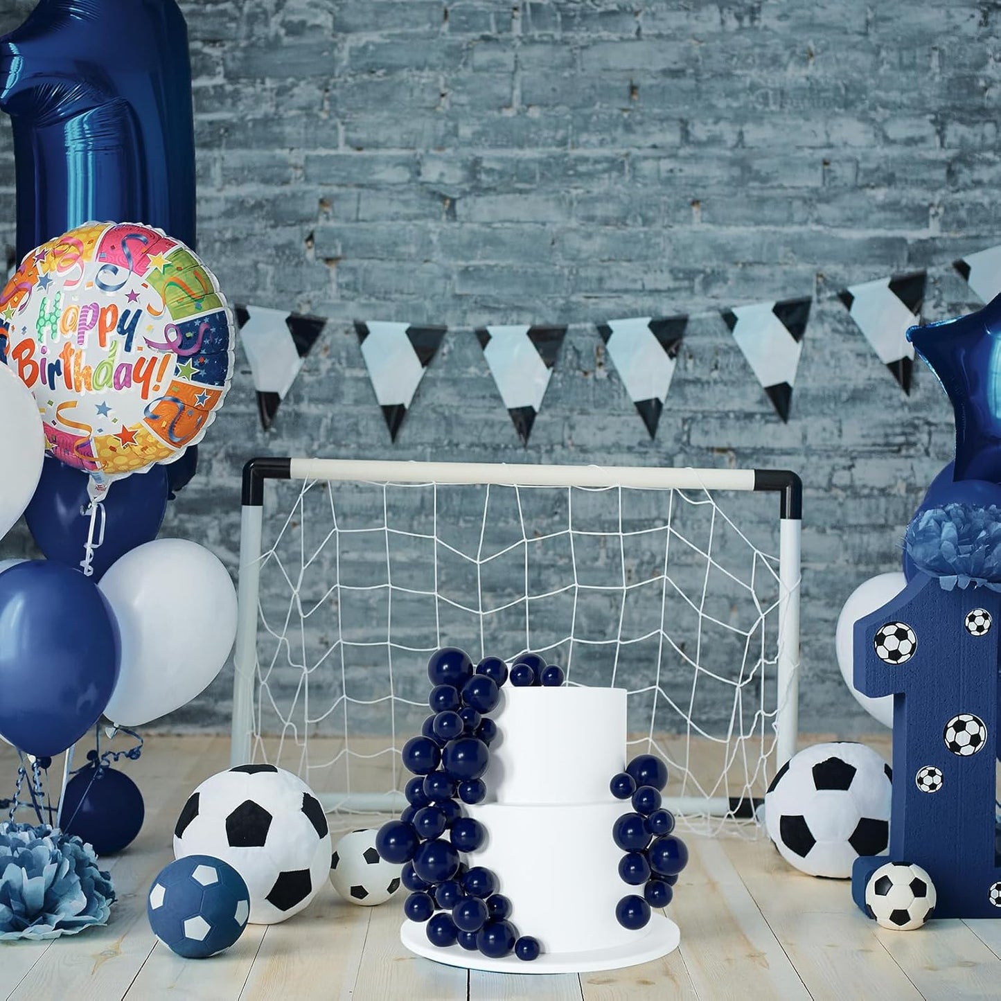 138 Pcs Blue Balls Cake Topper Decorations Balloon Cupcake Toppers Foam Multisize Cake Topper Balls for Birthday Party Wedding Anniversary