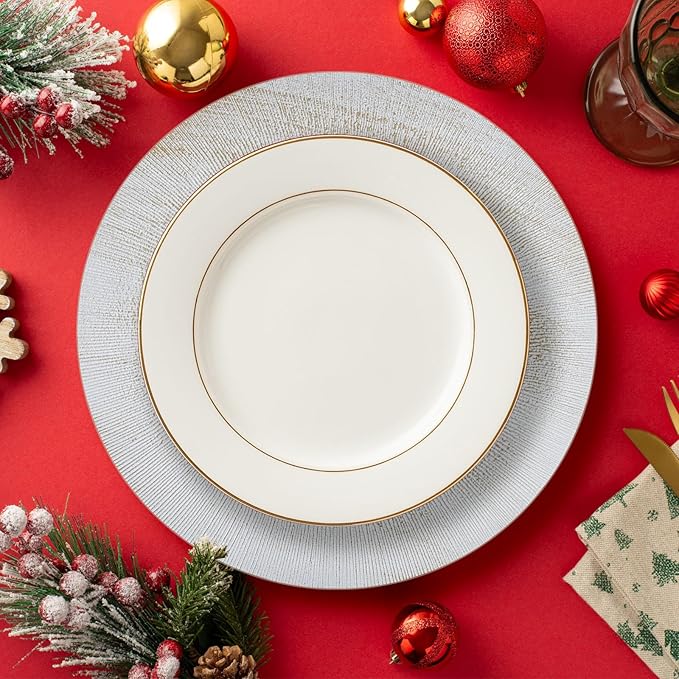 13" Round White Charger Plates, Elegant Serving Chargers Plate Set Bulk for Wedding Dinner Holiday Party Event Table Setting Decoration, 6 Pcs