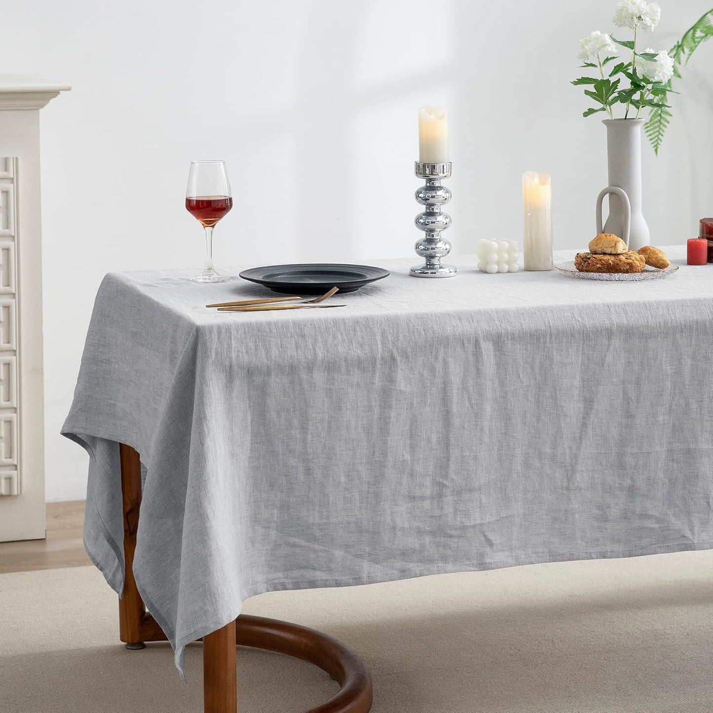 EVERLY 100% Pure Linen Rectangle Tablecloths 60x108Inches for Dining,Buffet Parties,Picnic,Events,Weddings and Restaurants,Decorative Halloween,Thanksgiving Machine Washable Tablecloths-Light Grey