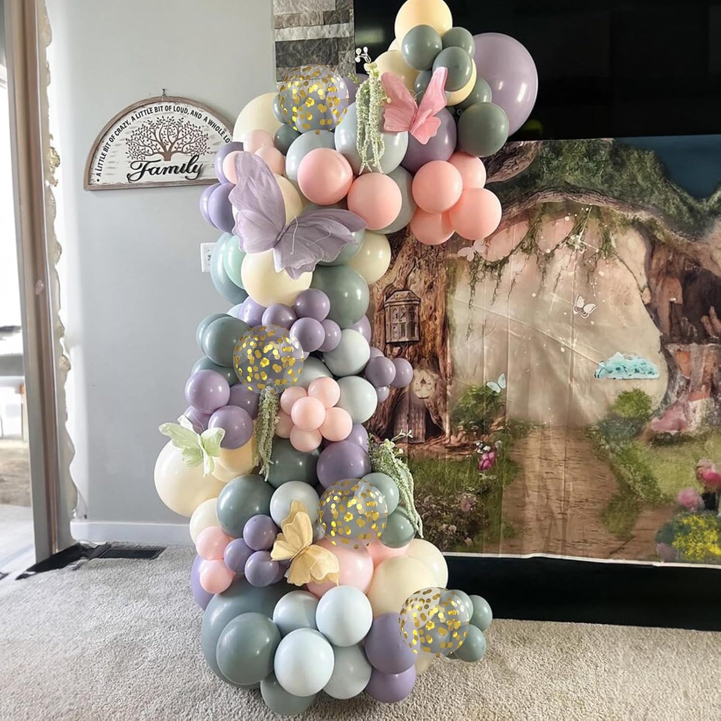 Dusty Green Purple Pink Balloon Arch Kit, Fairy Wildflower Balloon Garland Sage Green Blush Pink Lavender Purple Gold Balloons for Flower Floral Wonderland Baby Shower Wedding Birthday Party Decor