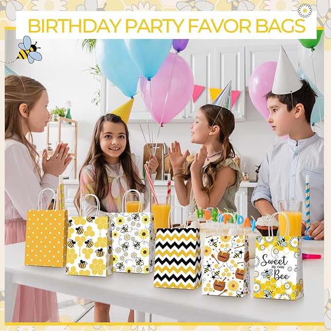 Resholder 30 Pcs Bee Gift Bags with Handles Sweet as Can Bee Party Decorations Bumble Goodie Paper Bags Portable Candy Treat Pouch for Theme Birthday Baby Shower Gender Reveal Party Favor Supplies