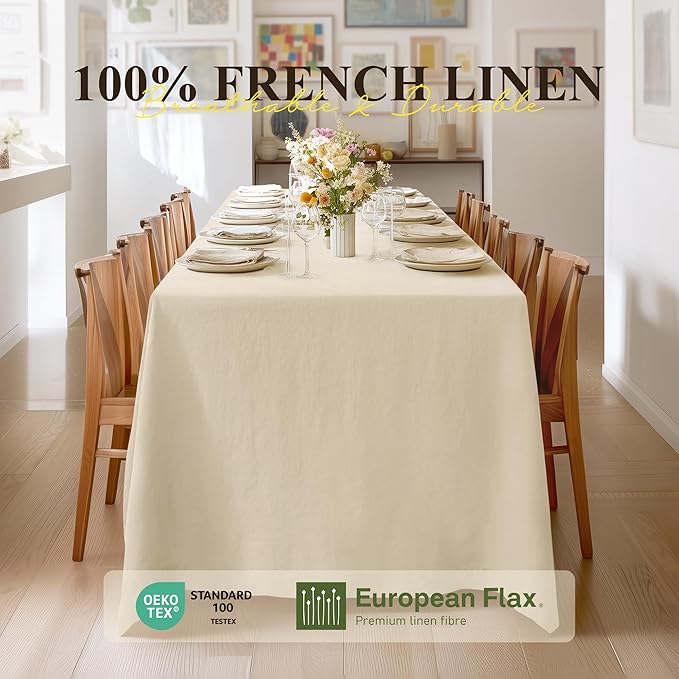 Linen World Linen Tablecloth - 100% French Linen Table Cloth 72" x 72" Inch,Washable Square Tablecloth for Dining,Outdoor,Weddings and Restaurants,Decorative Thanksgiving Christmas,Sand Beige