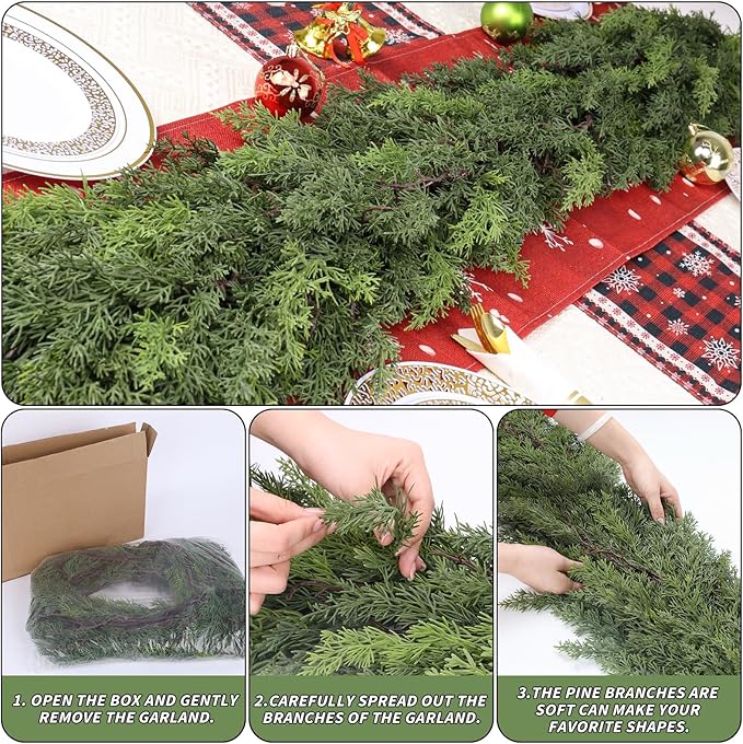 1 Pcs 6FT Christmas Cedar Garland Real Touch Christmas Garland Thick and Lush Christmas Garland Realistic Artificial Greenery Garland for Fireplace Holiday Indoor Outdoor