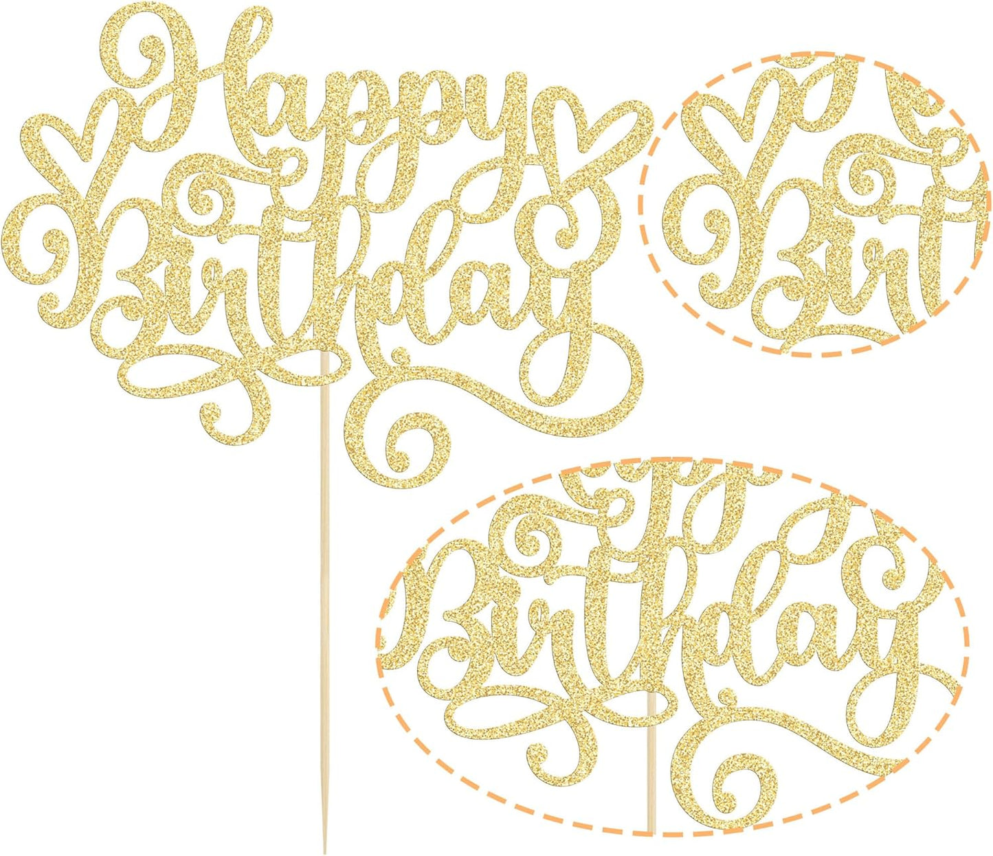 Gyufise 1Pcs Happy Birthday Cake Topper Glitter Happy Birthday Cake Pick Bunting Decor for Anniversary Celebrating Happy Birthday Party Cake Decorations Supplies Gold