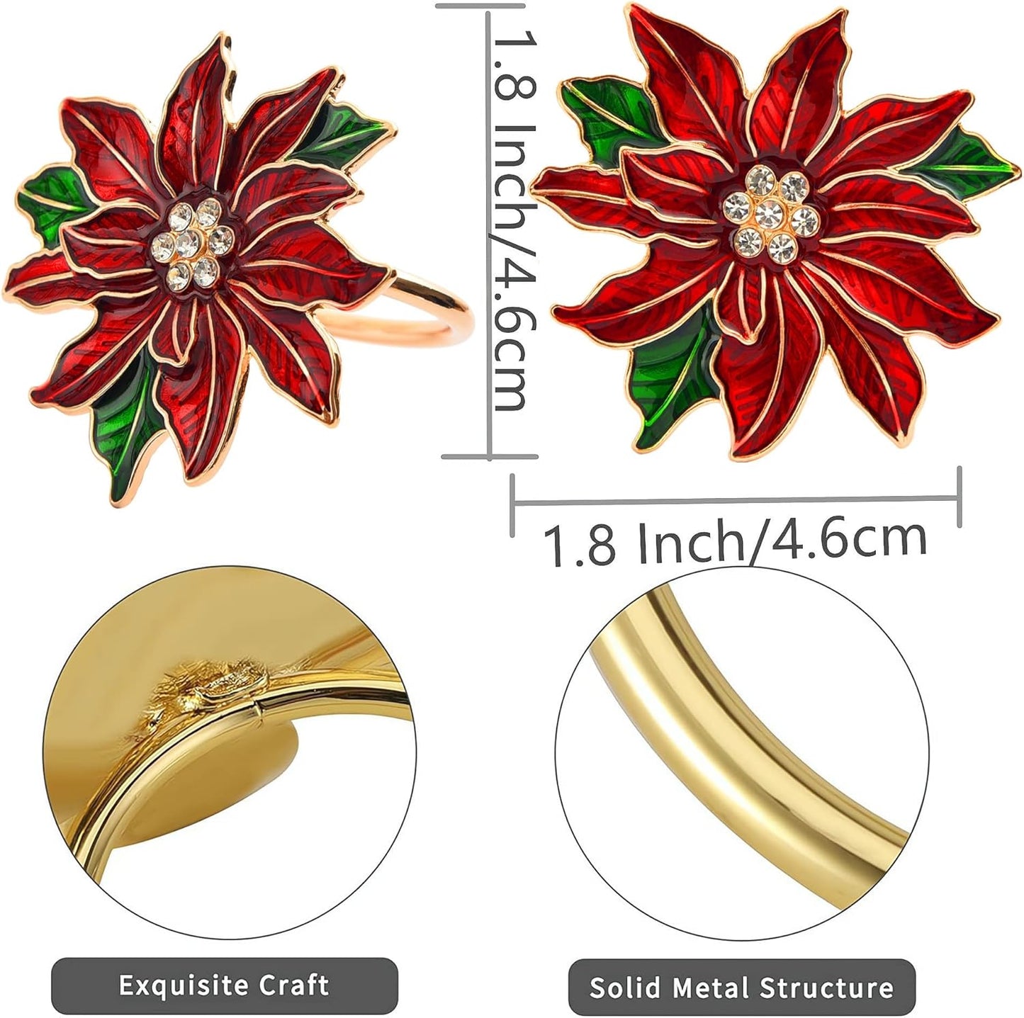 Christmas Napkin Rings Set of 6 Poinsettia Napkin Rings Christmas Napkin Holder for Cloth Napkins