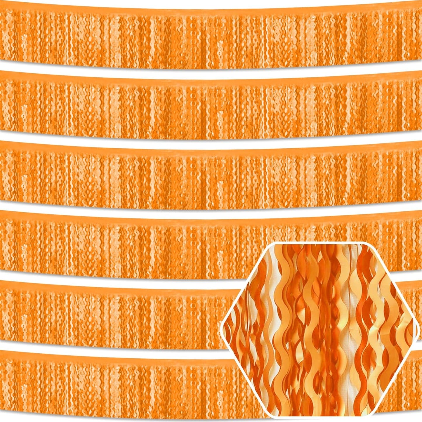6 Pack 10 Feet Macaron Orange Wave Foil Fringe Garland Metallic Tinsel Streamers Banner Wall Hanging Curtain Backdrop for Parade Floats, Mother's Day, Easter, Wedding, Birthday Party Decoration