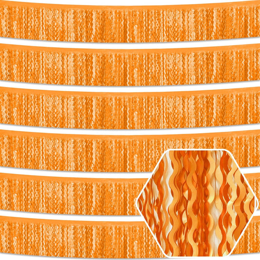 6 Pack 10 Feet Macaron Orange Wave Foil Fringe Garland Metallic Tinsel Streamers Banner Wall Hanging Curtain Backdrop for Parade Floats, Mother's Day, Easter, Wedding, Birthday Party Decoration