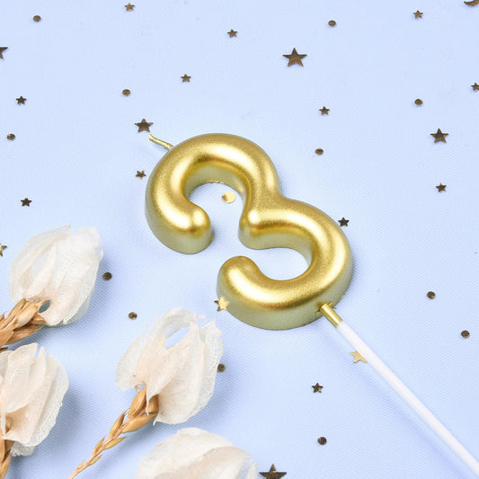 PHD CAKE 2.76 inch Classical Gold 3 Number Birthday Candles, Gold Number Candles, Cake Number Candles, Party Celebration