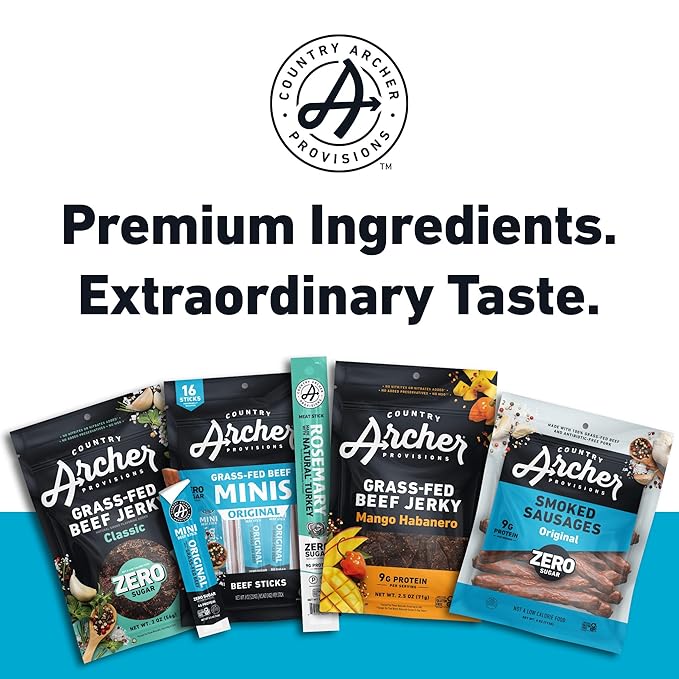 Country Archer Mini Turkey Jerky Sticks - All Natural Turkey Sticks, Meat Snack for People, Gluten Free, Keto Protein Snack, Rosemary Flavor - 0.5 oz (Pack of 12)