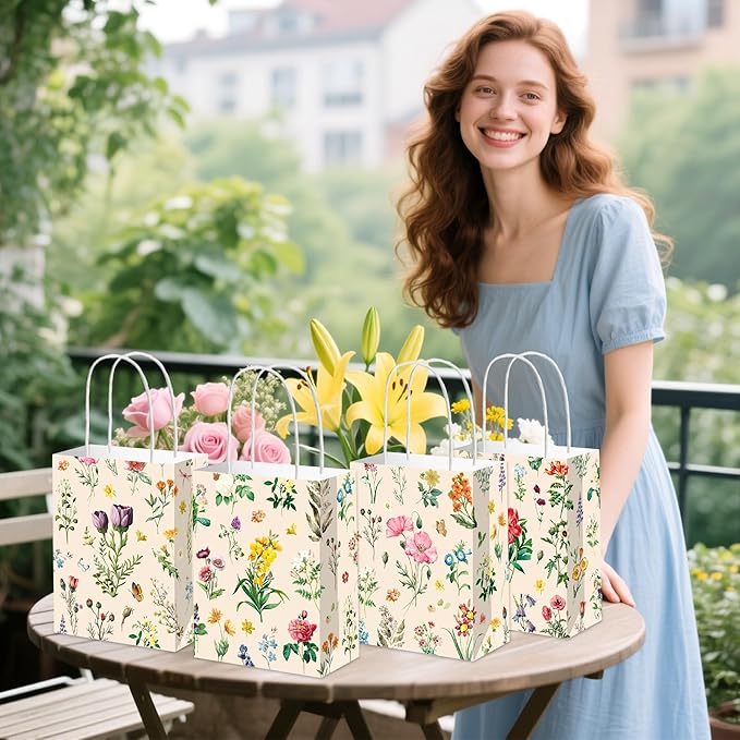 12 PCS Wildflower Party Favor Gift Bags Butterfly Floral Goodie Candy Bags Treat Boxes for Wildflower Birthday Baby Bridal Shower Wedding Party Favors Supplies