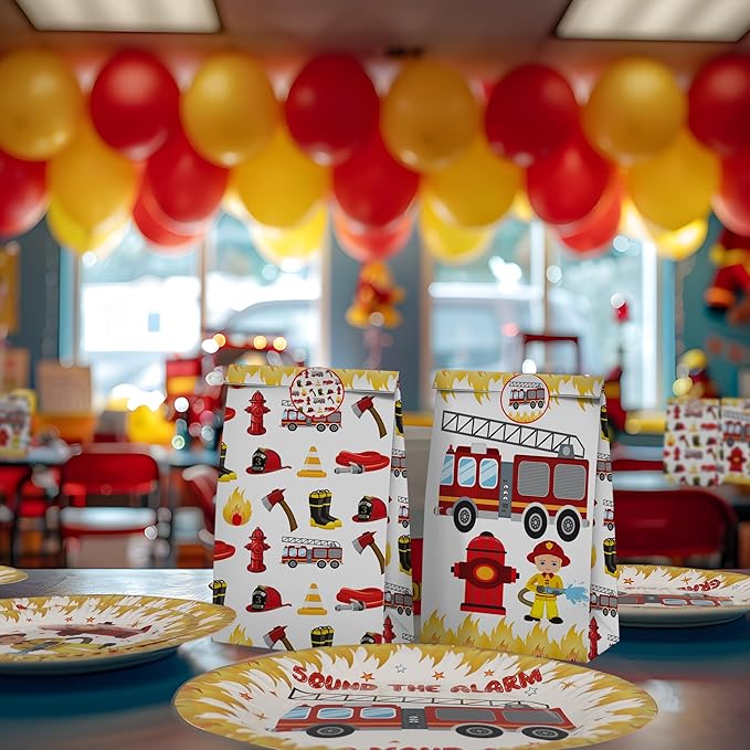 Firetruck Party Decorations - Firefighter Party Plates and Napkins for Kids, Serves 40 Guests