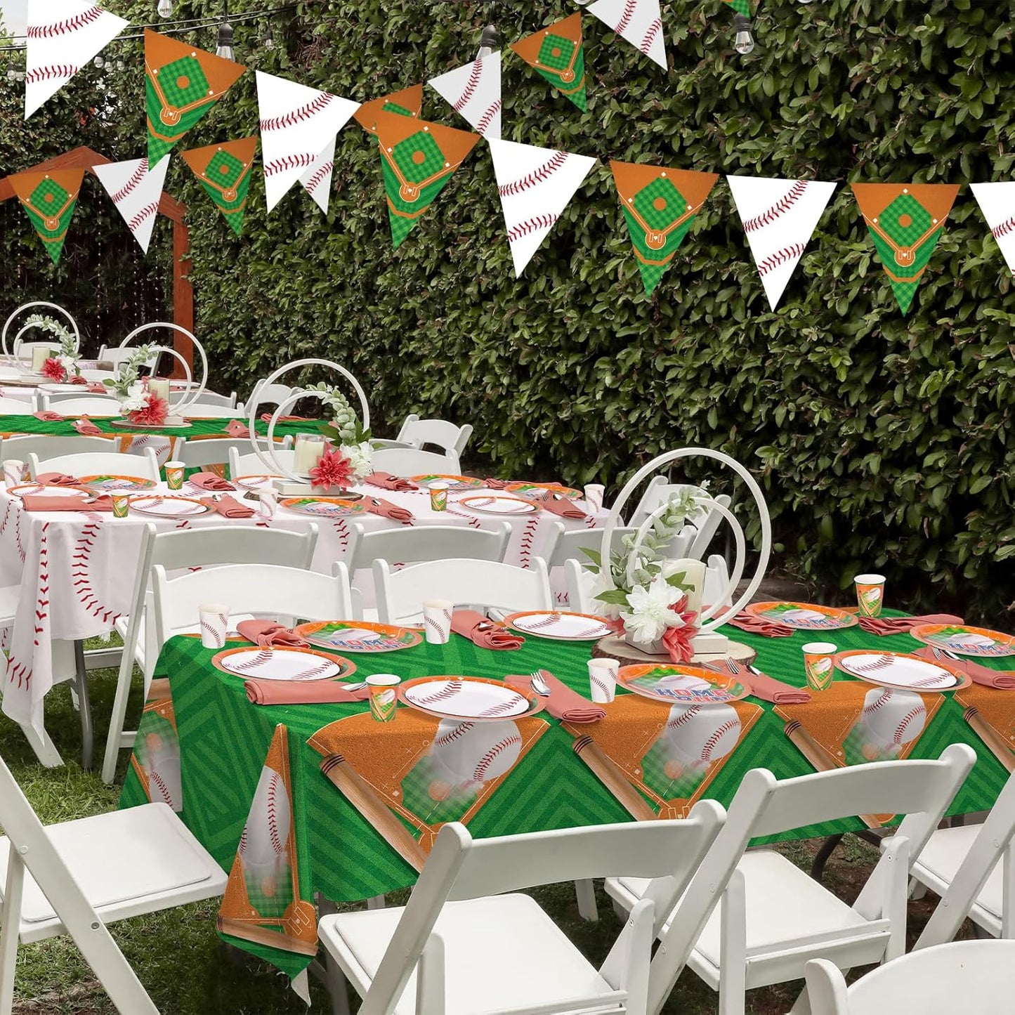 Baseball Party Supplies Kit for 24 - Complete with Dinner & Dessert Plates, Napkins, Cups, Banner & Tablecloth Baseball Birthday & Gameday Celebrations，Baseball Party Decorations & Favors