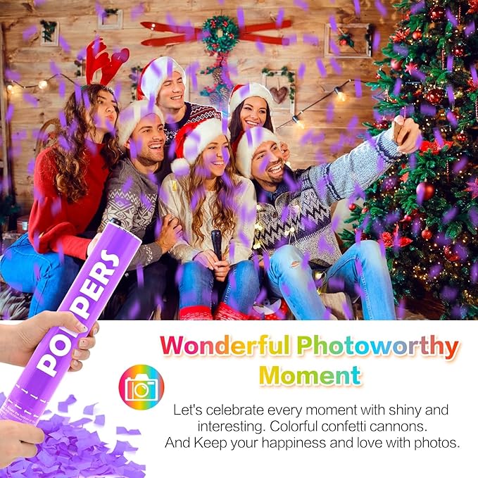 Confetti Cannon 12Pack Purple Party Popper Shooters 12 Inch Confftti Poppers for Wedding Birthday Graduation Christmas New Year Eve Party Supply Launches 20-25ft