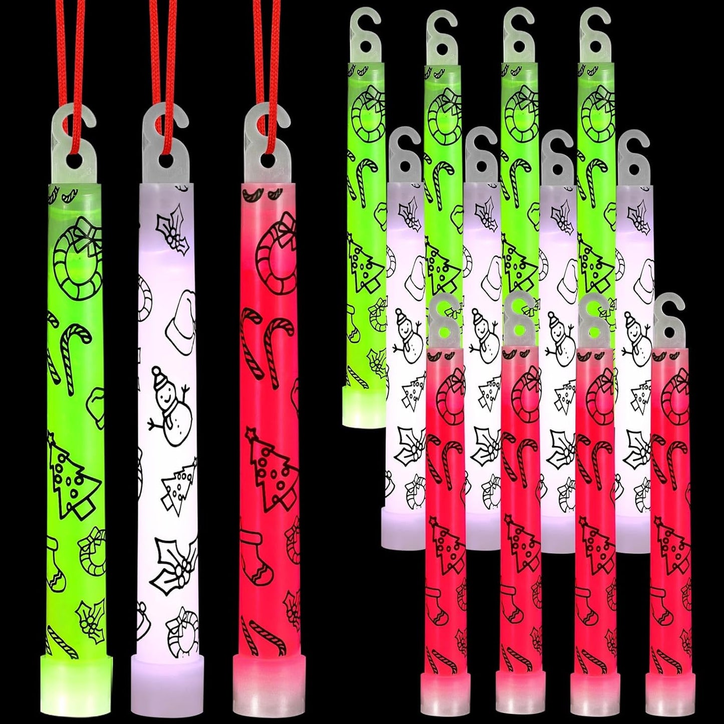 Jenaai 12 Pcs Christmas Glow Sticks Bulk Hanging Wands 6 Inch Mini Sticks Christmas Bags Fillers Glow in the Dark Party Favors Supplies (Snowman)