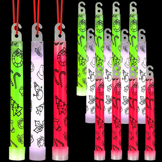 Jenaai 12 Pcs Christmas Glow Sticks Bulk Hanging Wands 6 Inch Mini Sticks Christmas Bags Fillers Glow in the Dark Party Favors Supplies (Snowman)