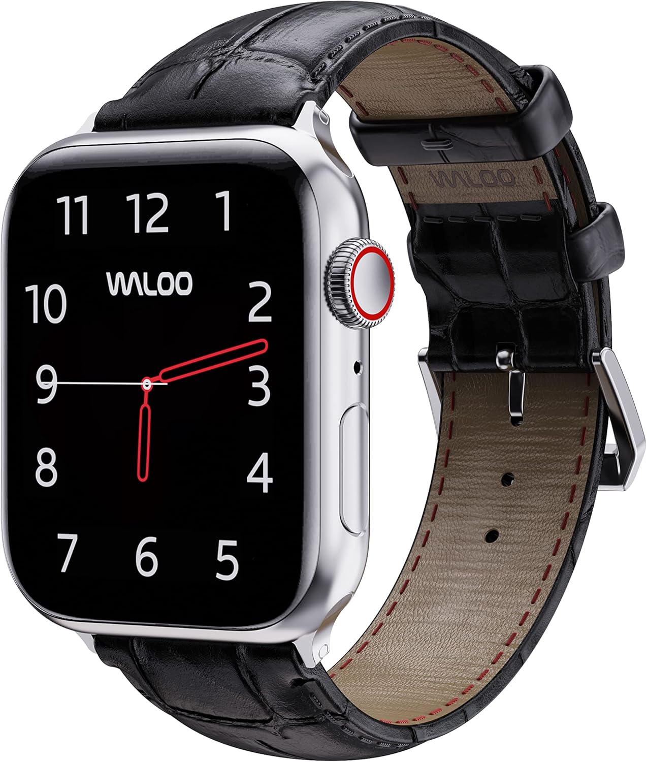 Waloo Genuine Leather Crocodile Embossed Design Alligator Replacement Watch Band Compatible With Your Apple Watch Series 10/9/8/7/6/5/4/3/2/1/SE/Ultra Fits Sizes 38mm, 40mm, 41mm, 42mm, 44mm, 45mm, 46mm, 49mm