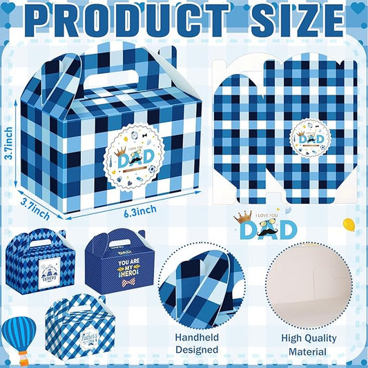 24 Pcs Father's Day Gift Boxes Happy Father's Day Party Supplies Blue Goodie Candy Boxes Holiday Paper Gift Container for Dad's Birthday Decoration