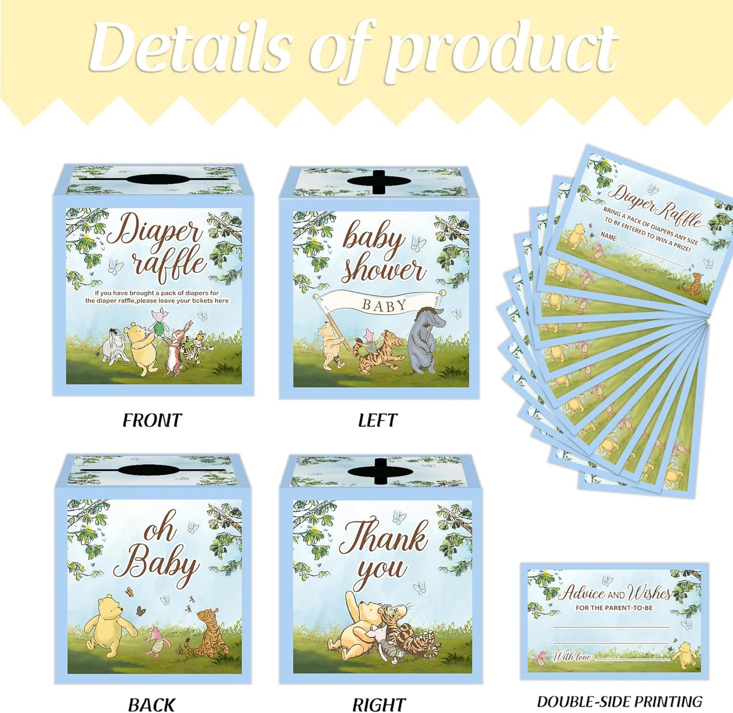 50PCS Winnie the Pooh Baby Shower Decorations-Winnie Baby Shower Games-Pooh Party Decorations-Baby Shower Diaper Raffle Box-blue2