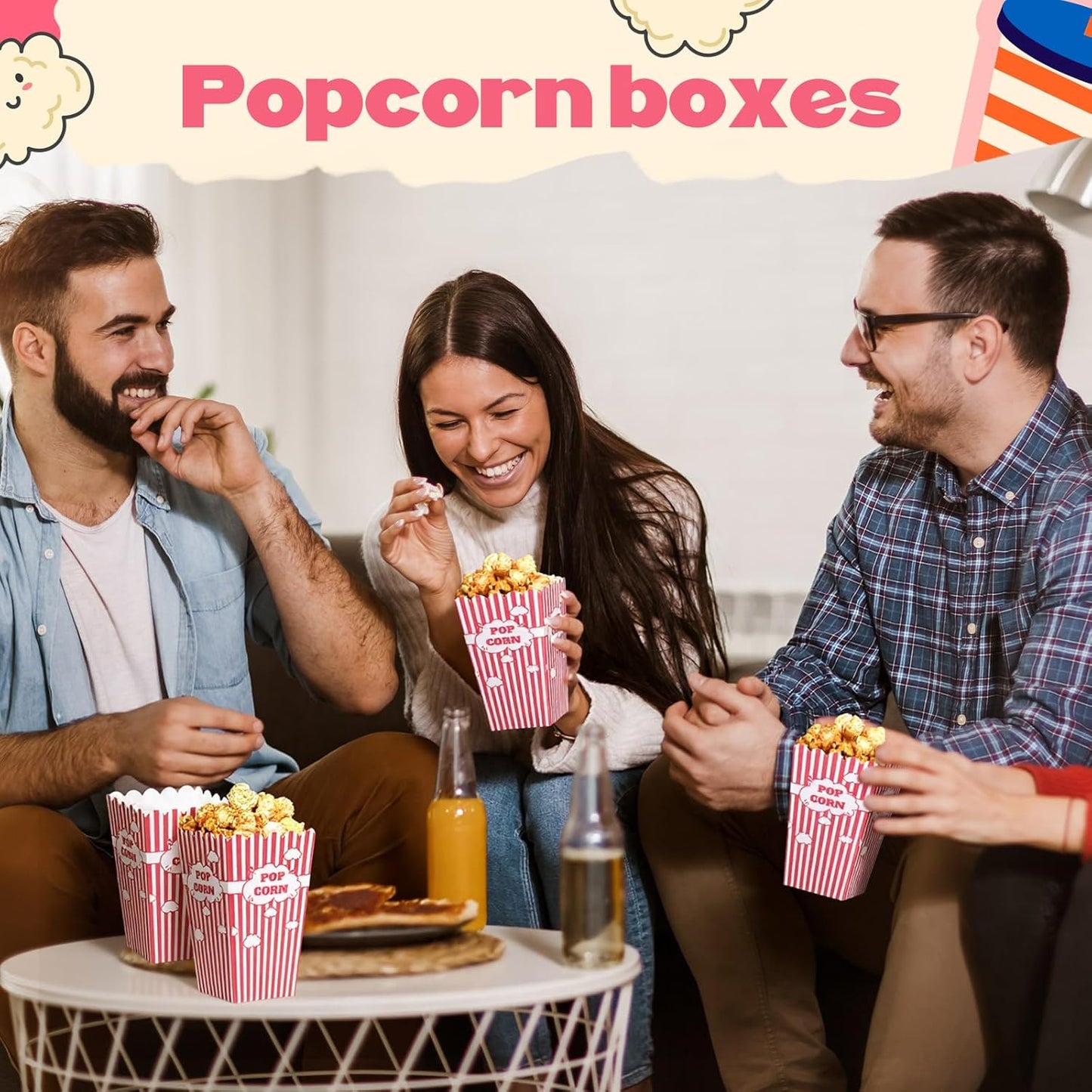50 Pcs mini Stripe Popcorn Boxes Buckets and Container for Home for Graduation Carnival Summer Birthday Party Supplies(Pink)
