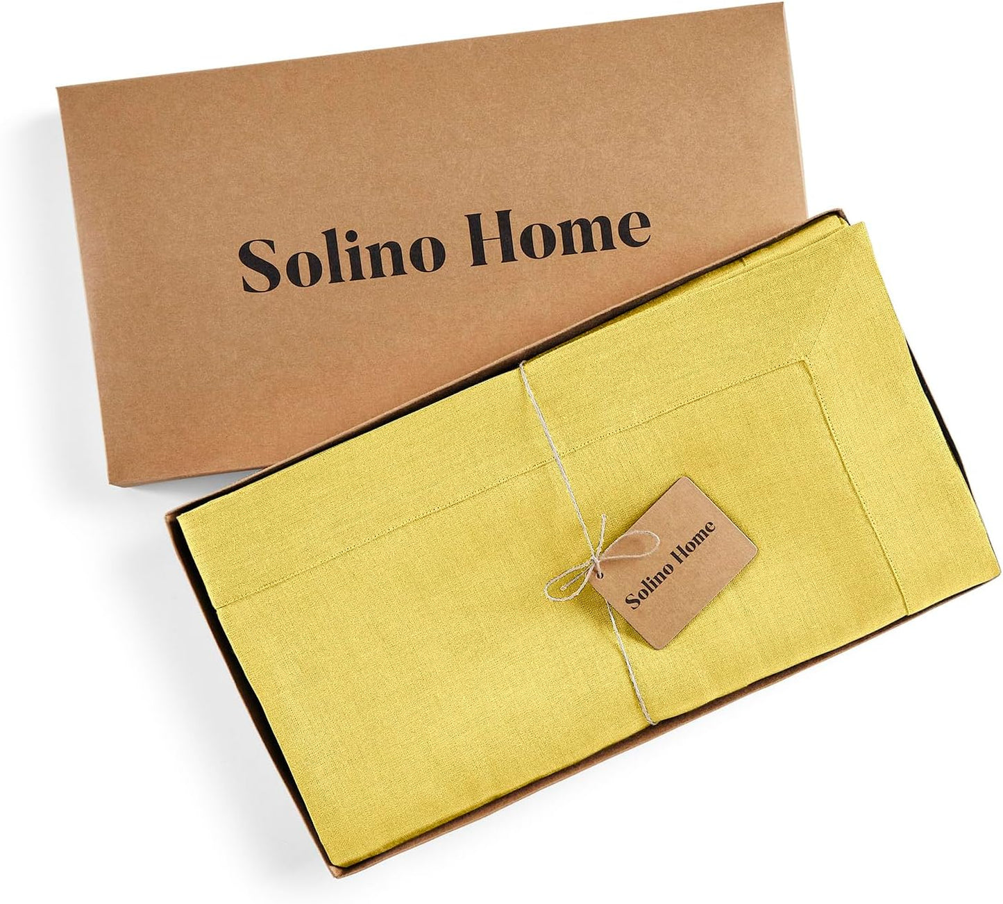 Solino Home Linen Tablecloth for Rectangle Tables 60 x 90 Inch - 100% Pure Linen Sunshine Yellow Table Cloth - Fete, Machine Washable Cloth Tablecloth