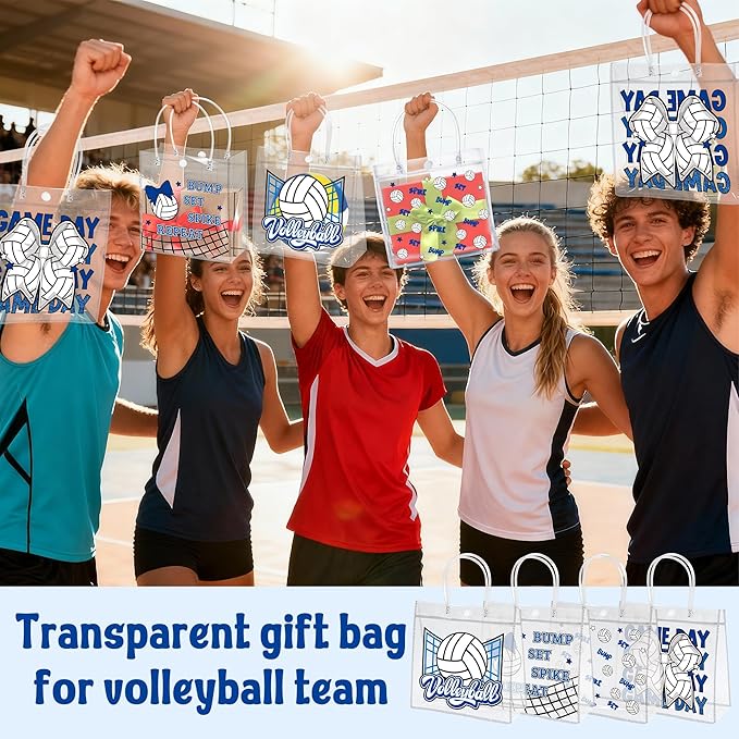 H1vojoxo Volleyball Goodie Gift Bags - 24PCS Volleyball Clear PVC Gift Bags for Team with Handle Bulk Reusable Sport Party Favors Team Birthday Gifts Bag Treat Snack Bag End of Season Gifts Bag