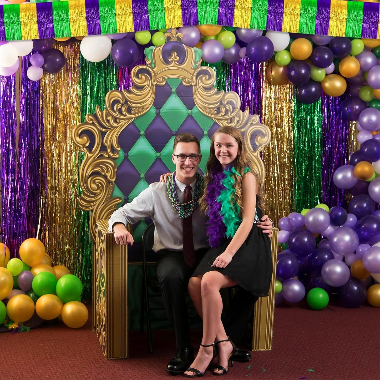 10 Pack 10 Feet Mardi Gras Foil Fringe Garland Metallic Tinsel Streamers Banner Wall Hanging Backdrop for Parade Floats, Bachelorette, Wedding, Birthday, Carnival Party Decorations(Gold Green Purple)