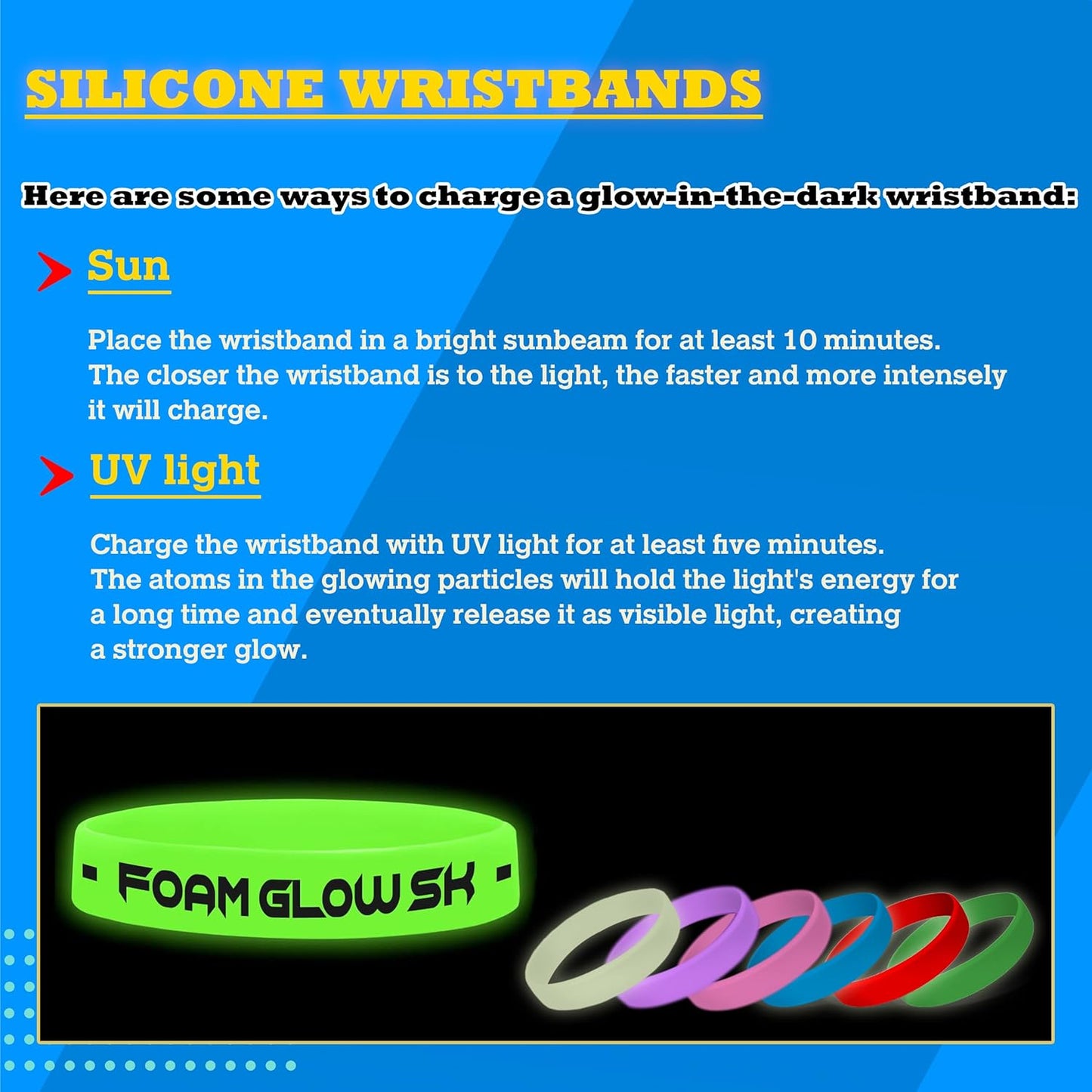 USMG Custom One Color Print Neon Silicone Wristbands - Personalized Printed - Add a Message - Customizable Rubber Bracelets