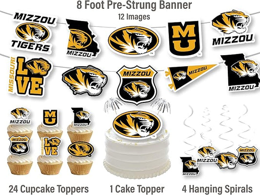 Missouri Party Supplies for Football, Birthday Gift, Graduation Party Banner and Cake Toppers (42 Pieces) (Mizzou Tigers)