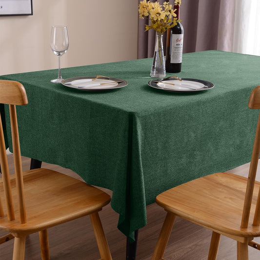 Rectangle Tablecloth Linen Textured Table Cloths 57 x 118 Inch Waterproof Spill-Proof Wipeable Wrinkle Free Dining Table Cover for Buffet Party Farmhouse Outdoor Indoor Use, Hunter Green