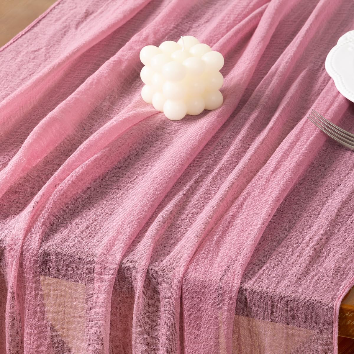 Socomi Cheesecloth Table Runner Mauve Fall Thanksgiving Gauze 120 Inch Rustic Boho Cheese Cloth Runner for Wedding Party Baby Bridal Shower Centerpiece Decoration Holiday Home Decorations