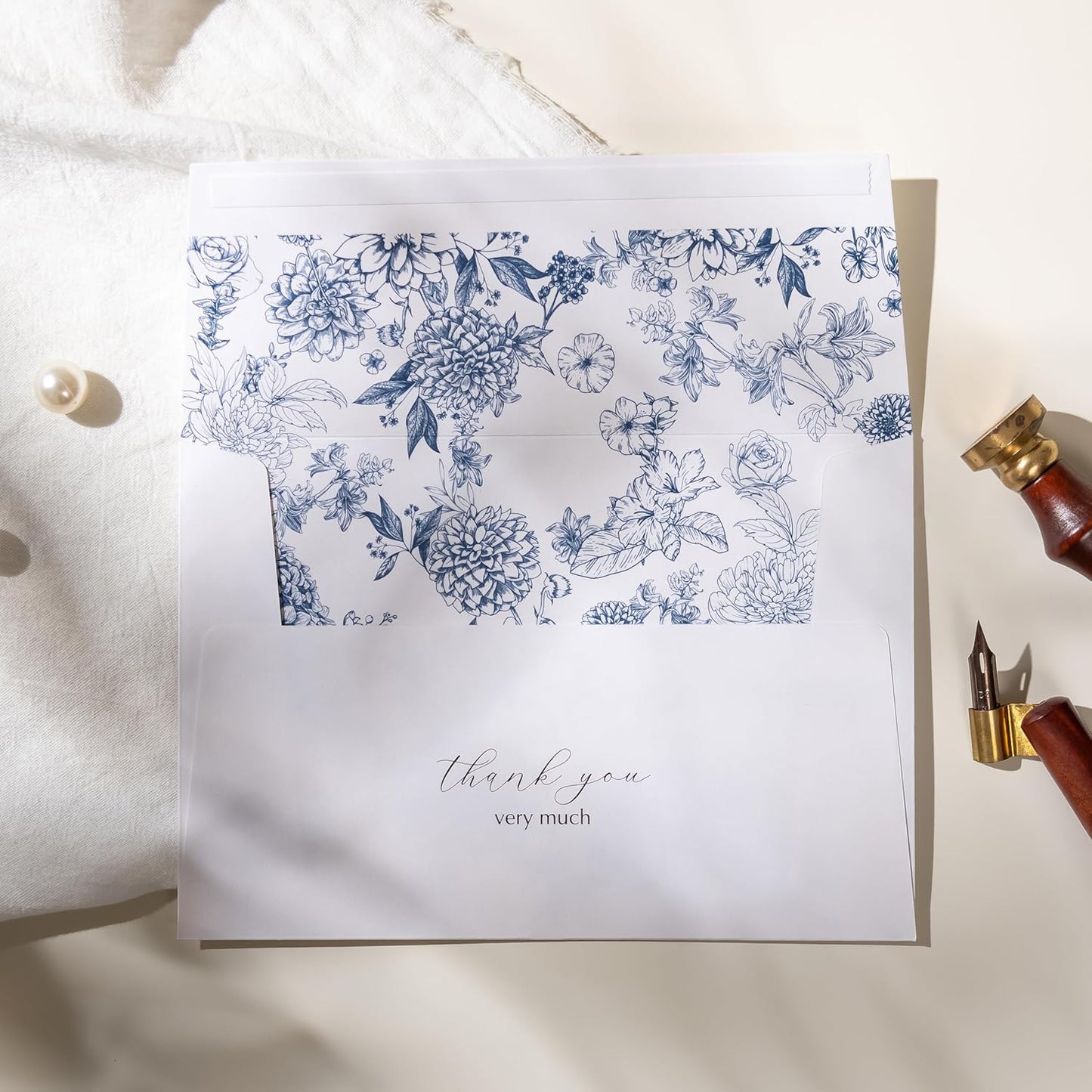 Crisky Navy Blue Floral Thank You Cards with Envelopes, 50 Pack Gold Foil Wildflower Greeting Notes Bulk for Birthday, Baby Shower, Bridal Shower, Wedding, Graduation
