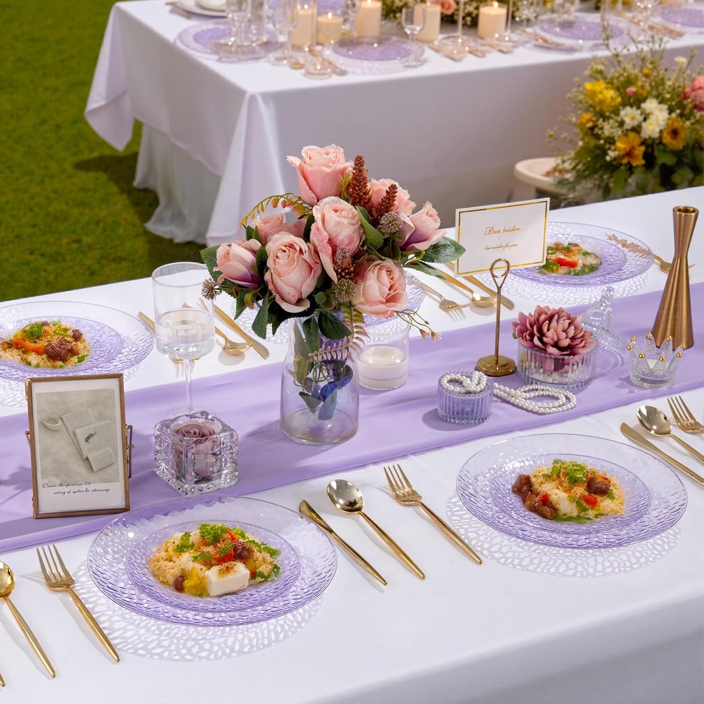 Rubtlamp 60PCS Purple Plastic Plates, Purple Disposable Party Plates, Heavy Duty Plastic With Hammered, Fancy Disposable Platos Include 30 Dinner Plate, 30 Cake Plate For Parties Wedding